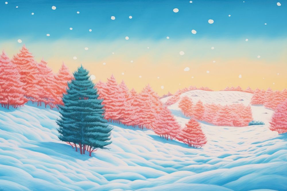 Winter landscape snow backgrounds painting.
