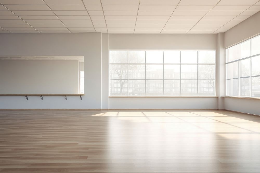 Dance classroom flooring window architecture.