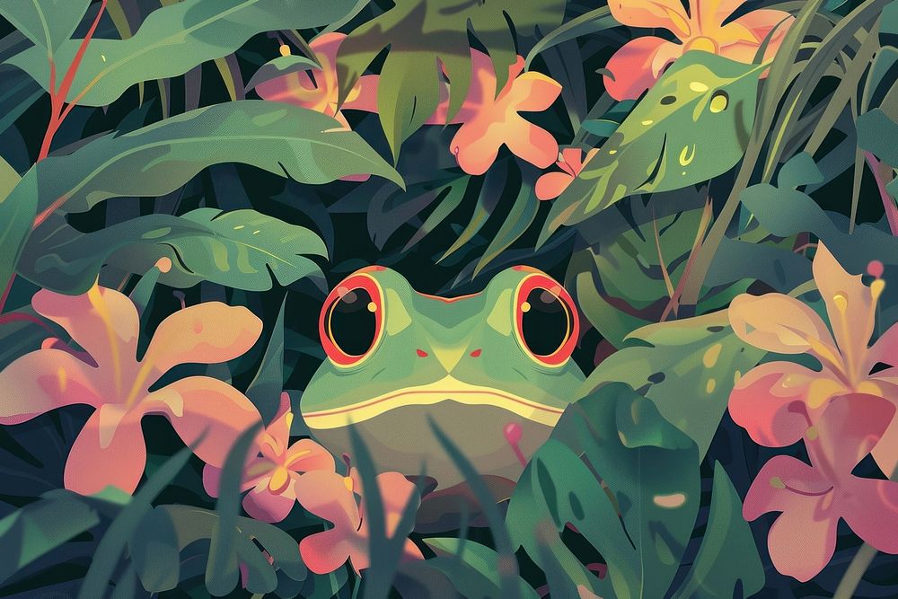 Frog cute animal amphibian outdoors cartoon.