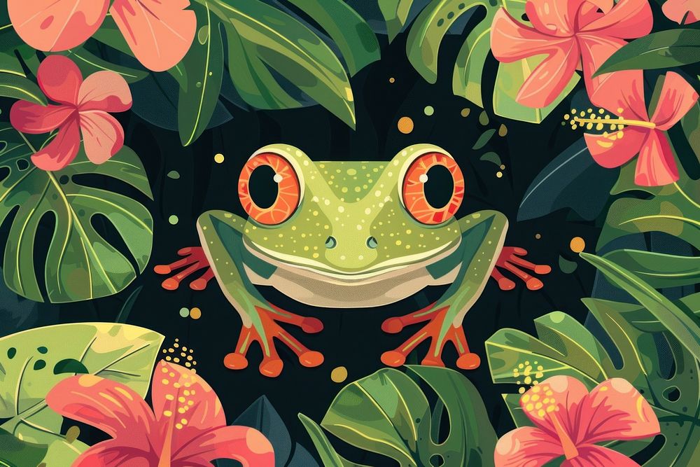 Frog cute animal amphibian cartoon nature.