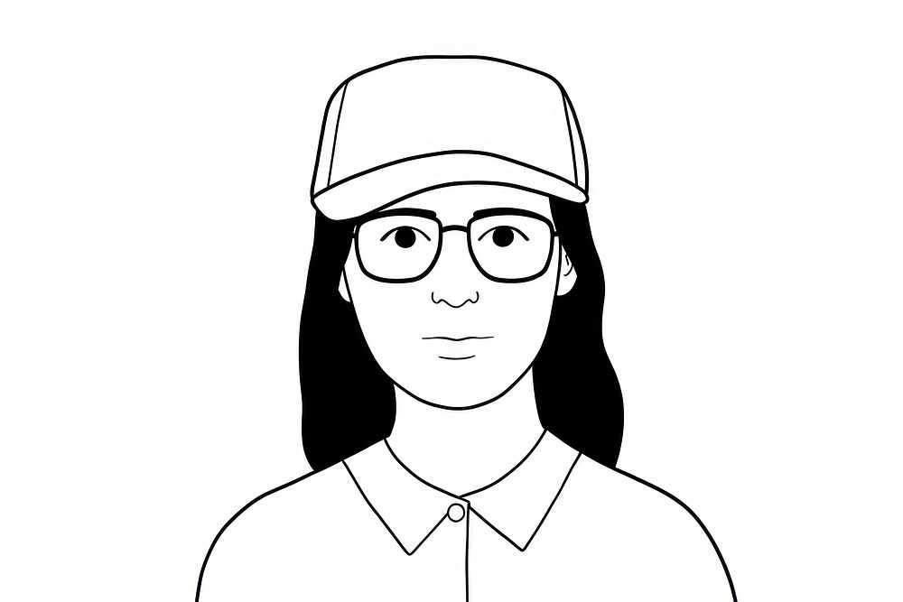 Hipster woman drawing cartoon glasses.