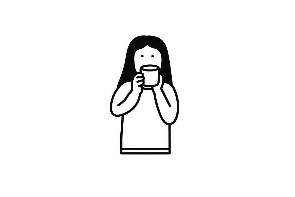 Woman holding coffee drawing cartoon black.