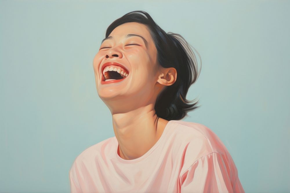 Modern Asian woman laughing painting adult relaxation.