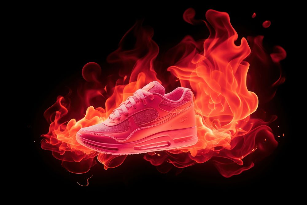 Fire neon smoke shoes footwear darkness erupting.