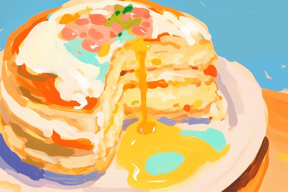 Brunch pancake with coffee painting dessert cartoon.