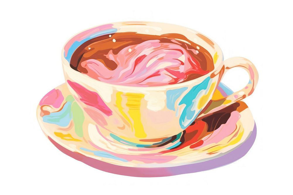 Hot chocolate cup painting cartoon saucer.