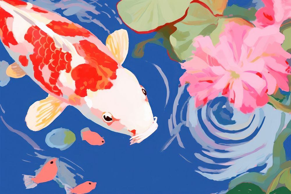 Japanese koi fish painting cartoon animal.