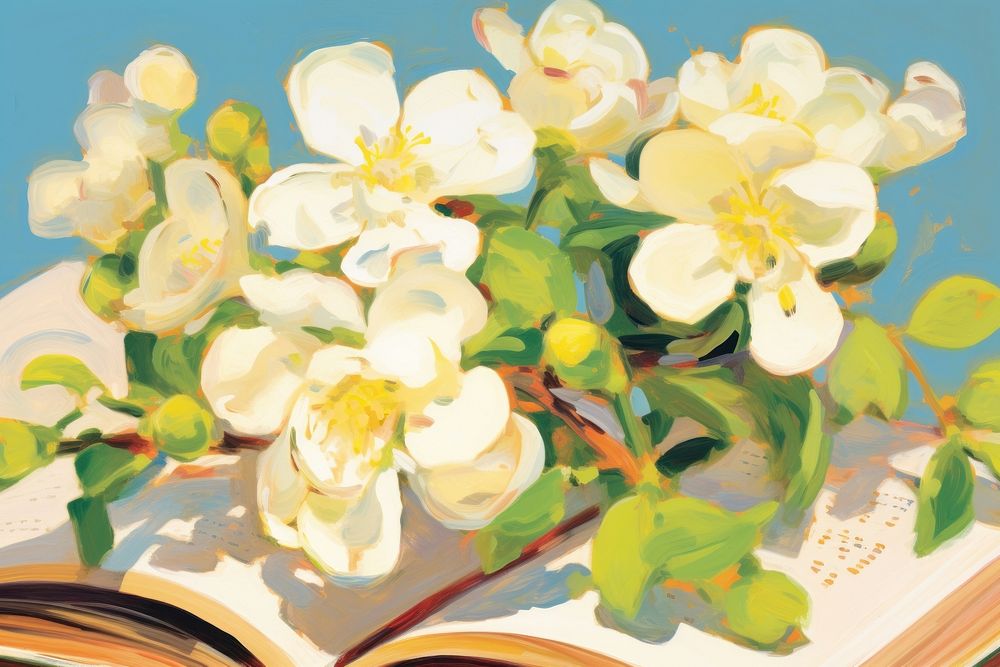 Jasmine flowers on the book painting blossom plant.