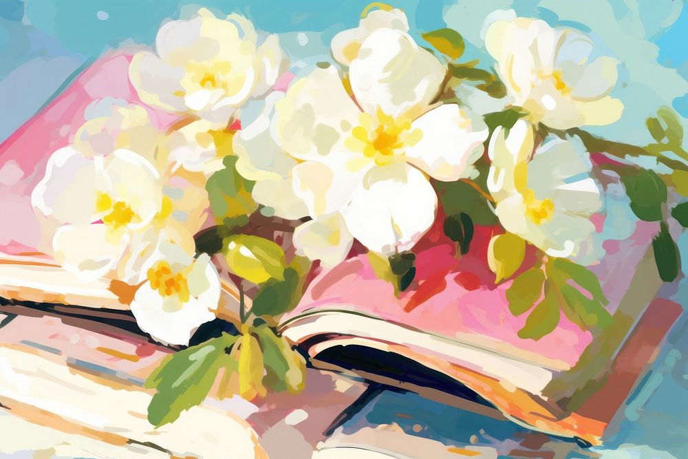 Jasmine flowers on the book painting art blossom.
