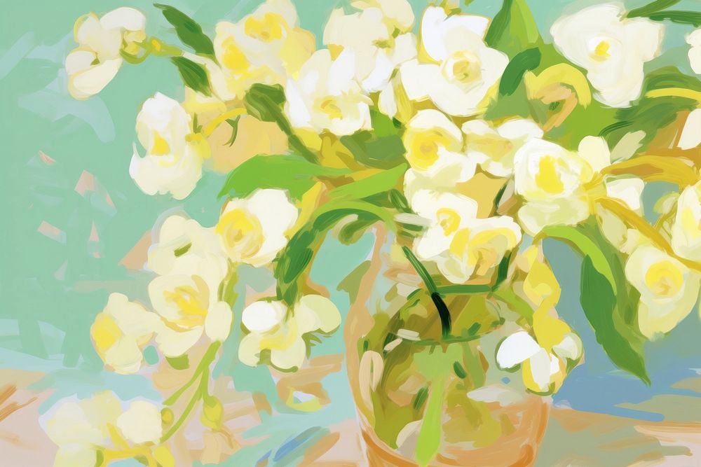 Jasmine flowers in the vase painting art backgrounds.