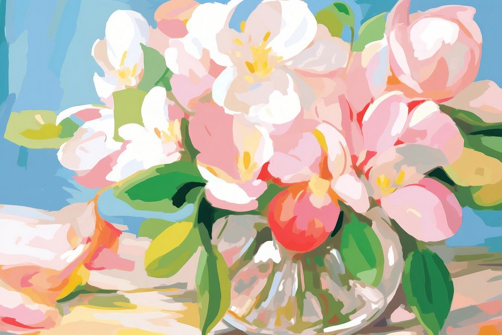 Magnolia flowers in the vase painting art blossom.