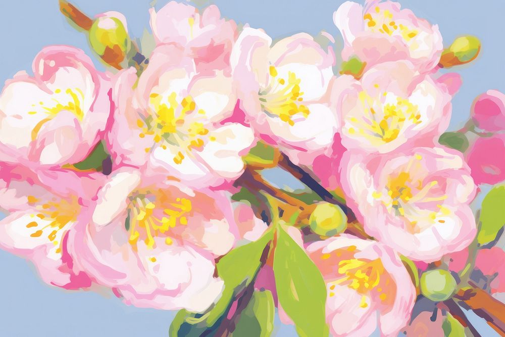 Pink cherry blossom blooming painting flower plant.