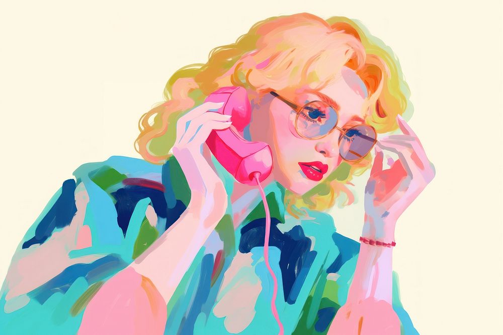 Woman talking with the phone painting art glasses.