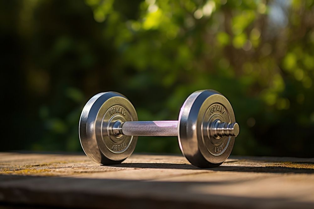 Sports dumbbell outdoors weightlifting.