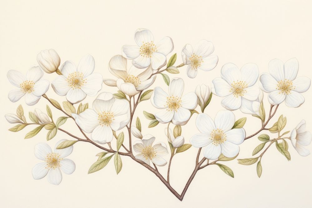 White flowers blossom pattern drawing.