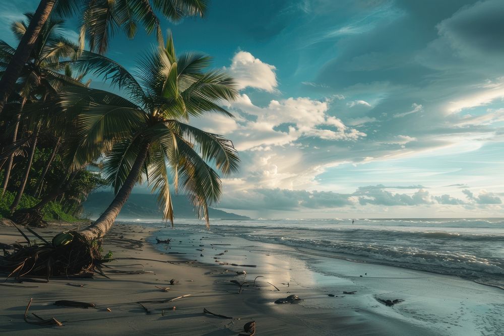 Coconut trees beach landscape outdoors.