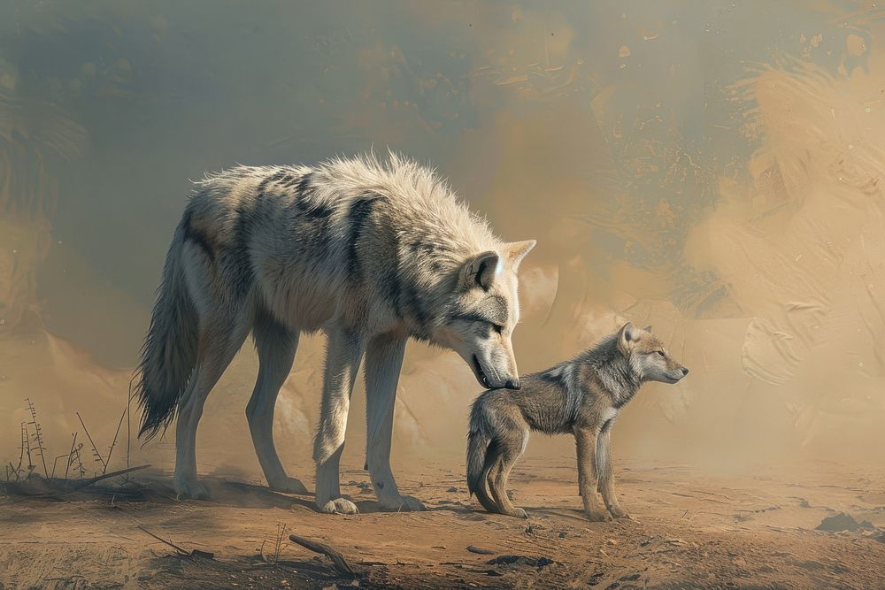 Wolf and kid wildlife animal mammal.