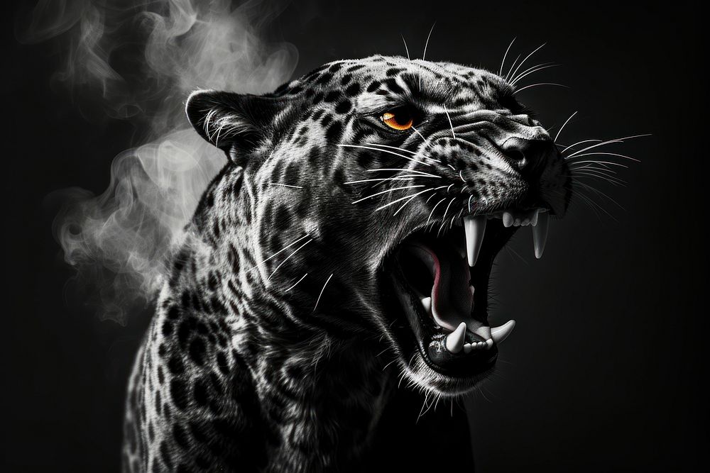 Roaring panther wildlife leopard animal.