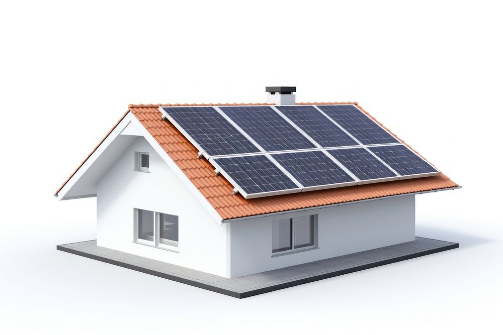 House roof with solar panel architecture building white background.