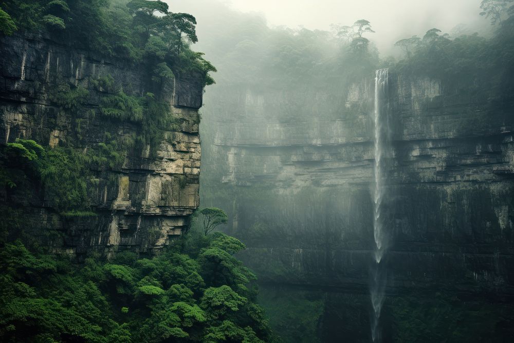 Rainforest cliff landscape outdoors.