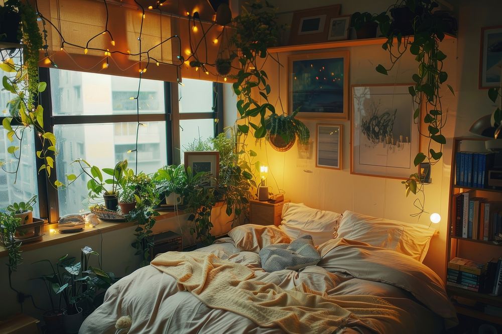 Bedroom furniture light plant.