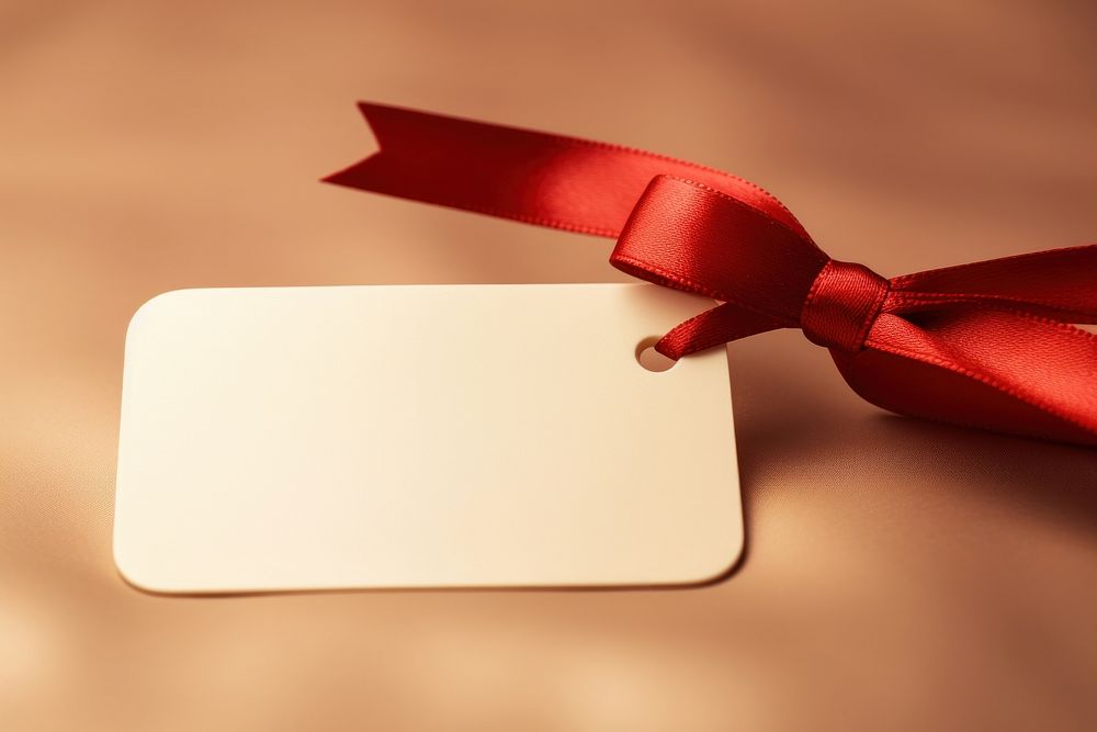 Blank label tag with ribbon red celebration accessories.