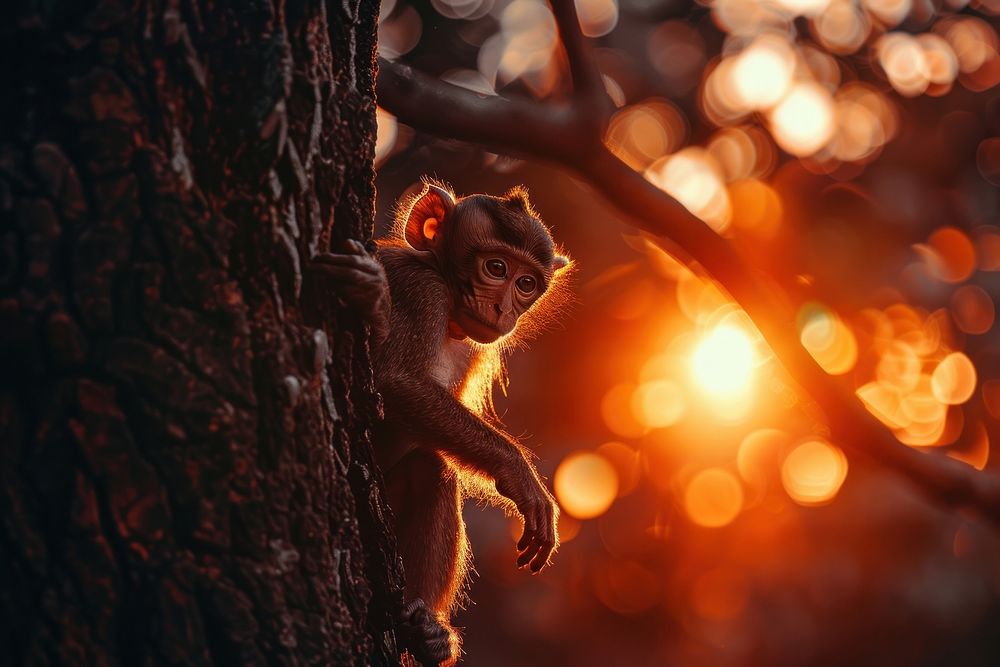 Monkey wildlife autumn sunset.