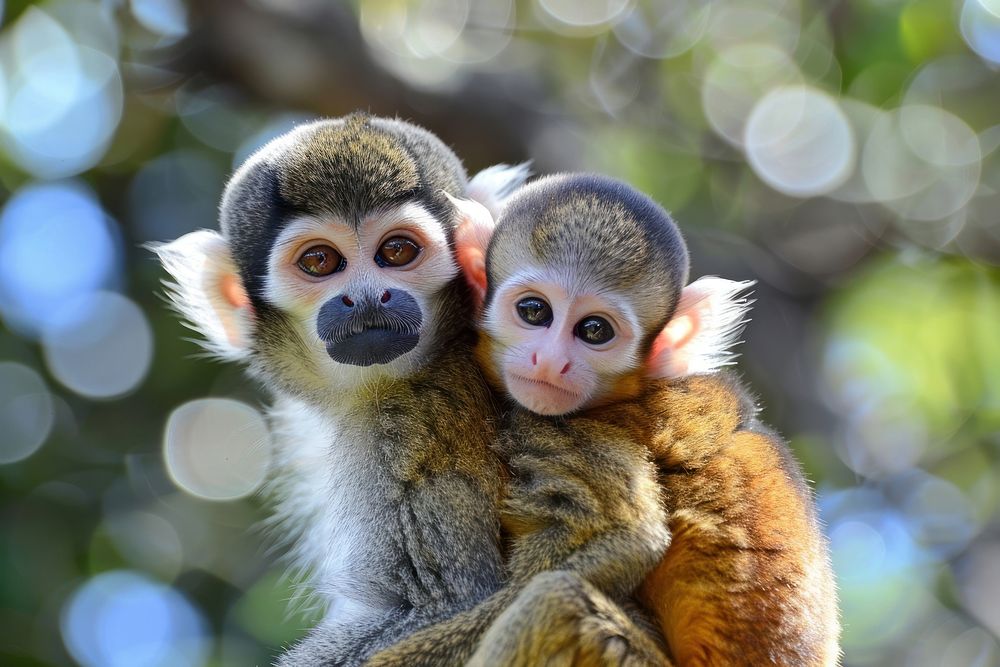 Mother monkey and baby monkey wildlife animal mammal.