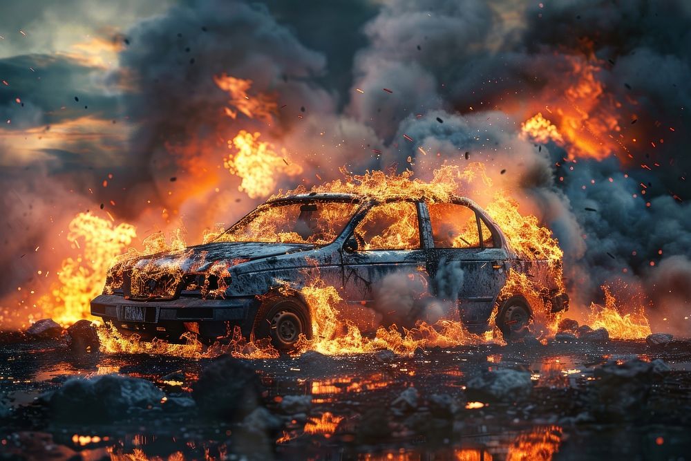 Car fire insurance destruction misfortune motorsport.