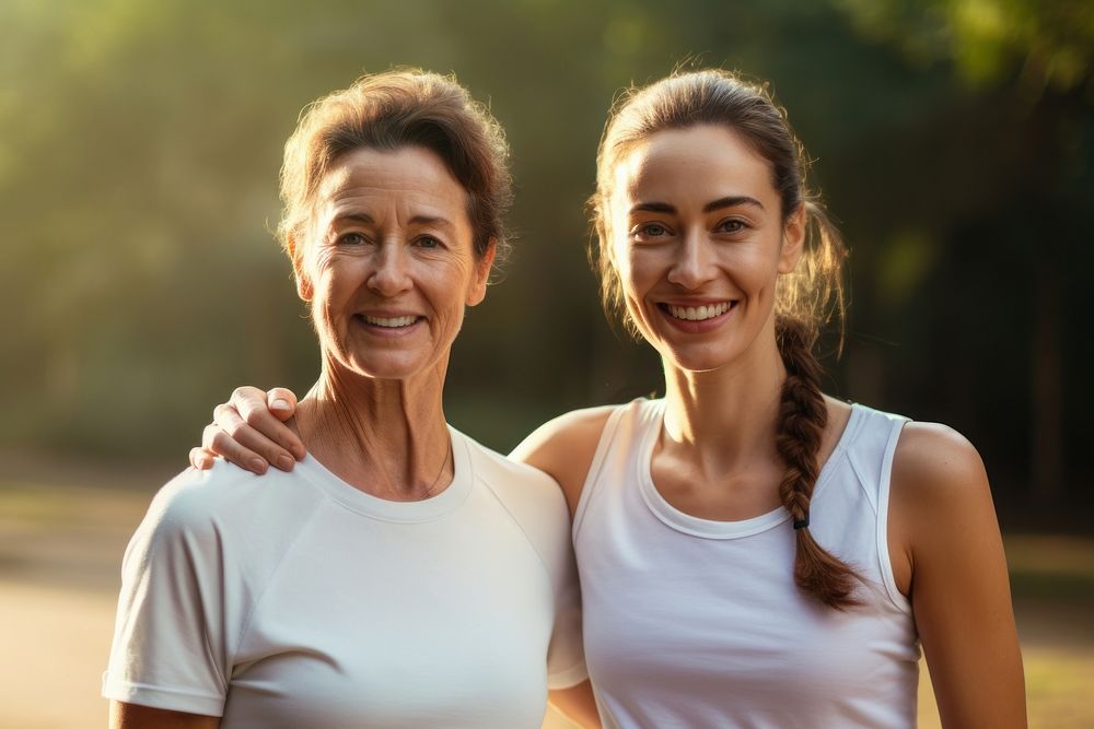 Old woman and young woman smiling smile adult.