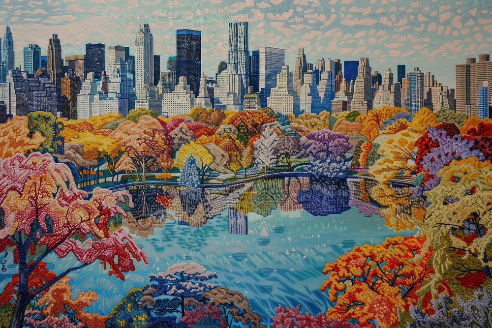 Illustration of central park with new york city view landscape architecture metropolis.
