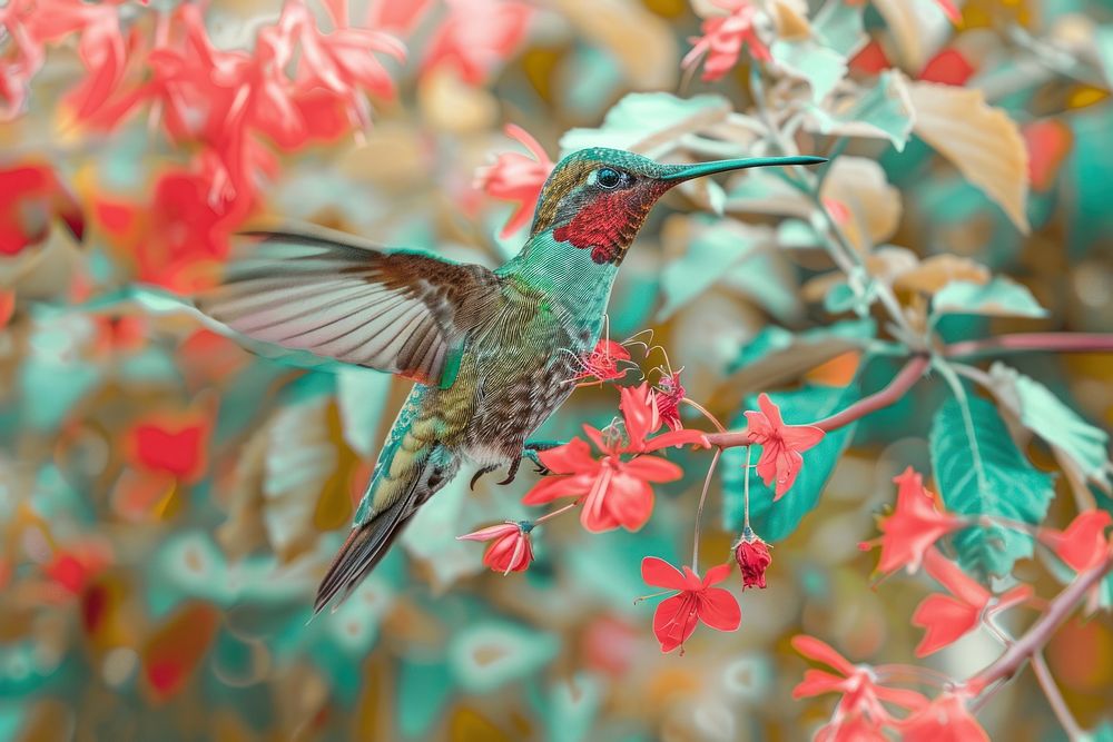 Hummingbirds with flowers animal beak fragility.