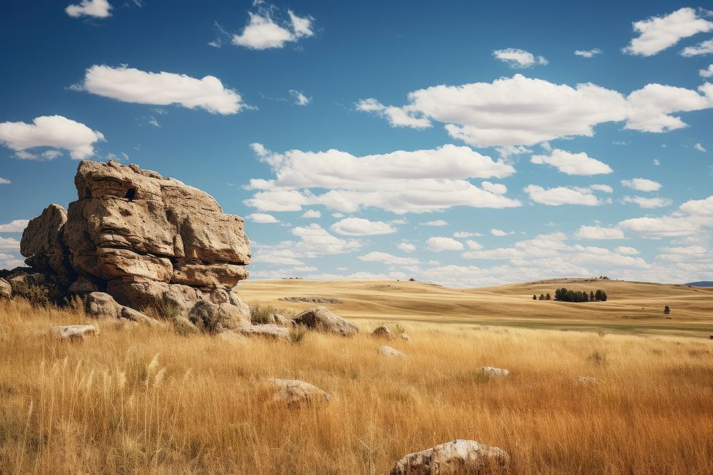 Prairie rock sky landscape.