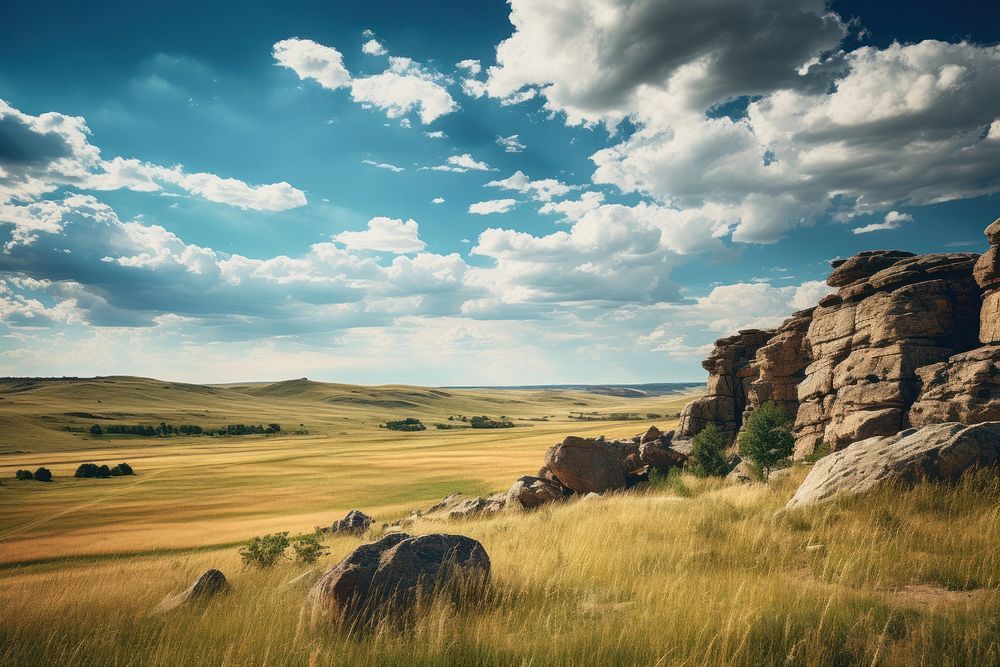 Prairie rock sky landscape.