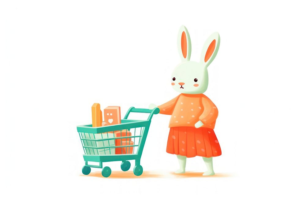 Rabbit shopping basket cute white background.