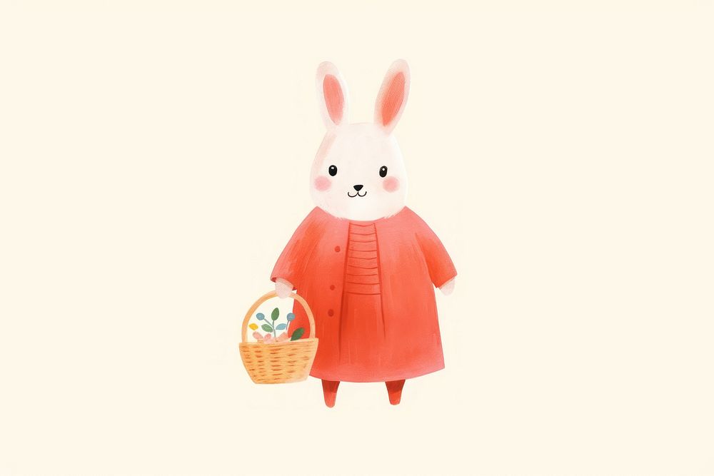 Rabbit holding basket cute toy anthropomorphic.