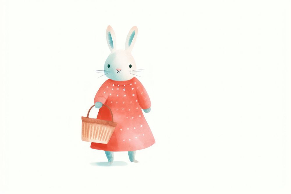 Rabbit holding basket cute white background representation.