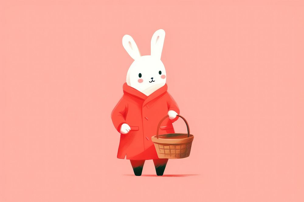 Rabbit holding basket nature cute representation.
