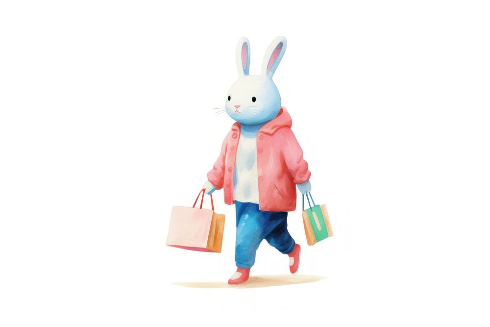 Rabbit shopping cute white background representation.