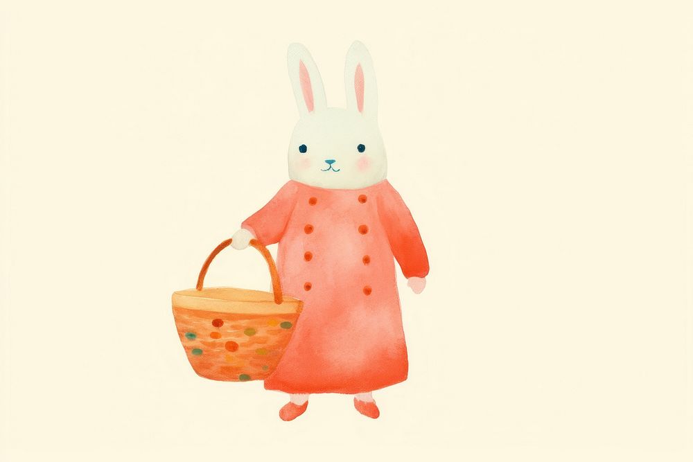 Rabbit holding basket cute anthropomorphic representation.