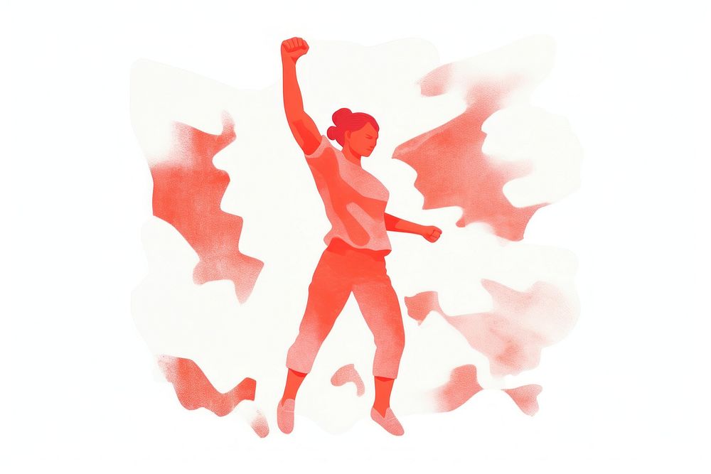 Woman raising a fist white background creativity silhouette.