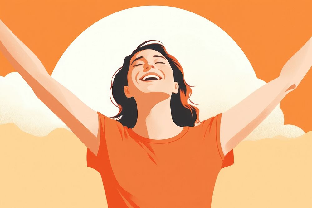 Woman raising hands smiling laughing adult spirituality.
