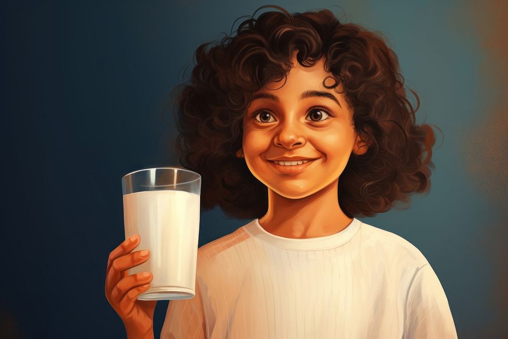 Cute girl holding glass of milk portrait smile refreshment.