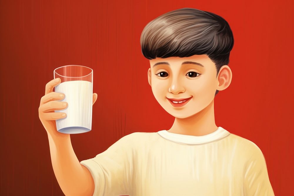 Cute boy holding glass of milk drinking portrait refreshment.