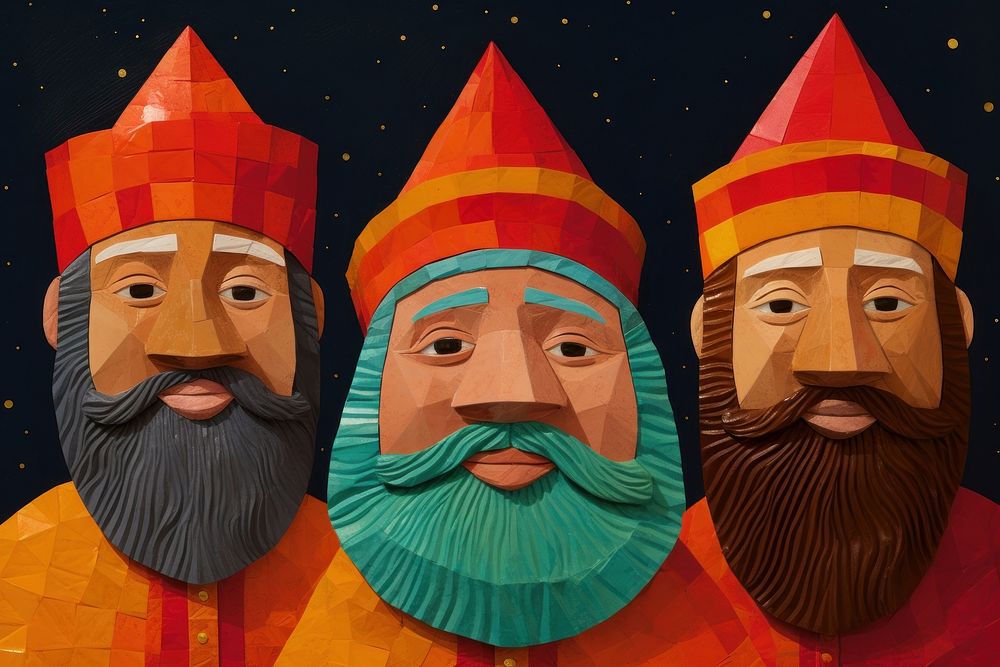 Three wise men art red representation.