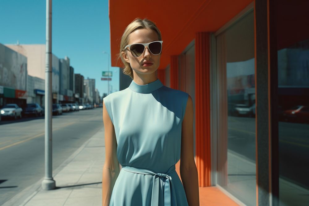 Woman wearing dress fashion sunglasses adult.