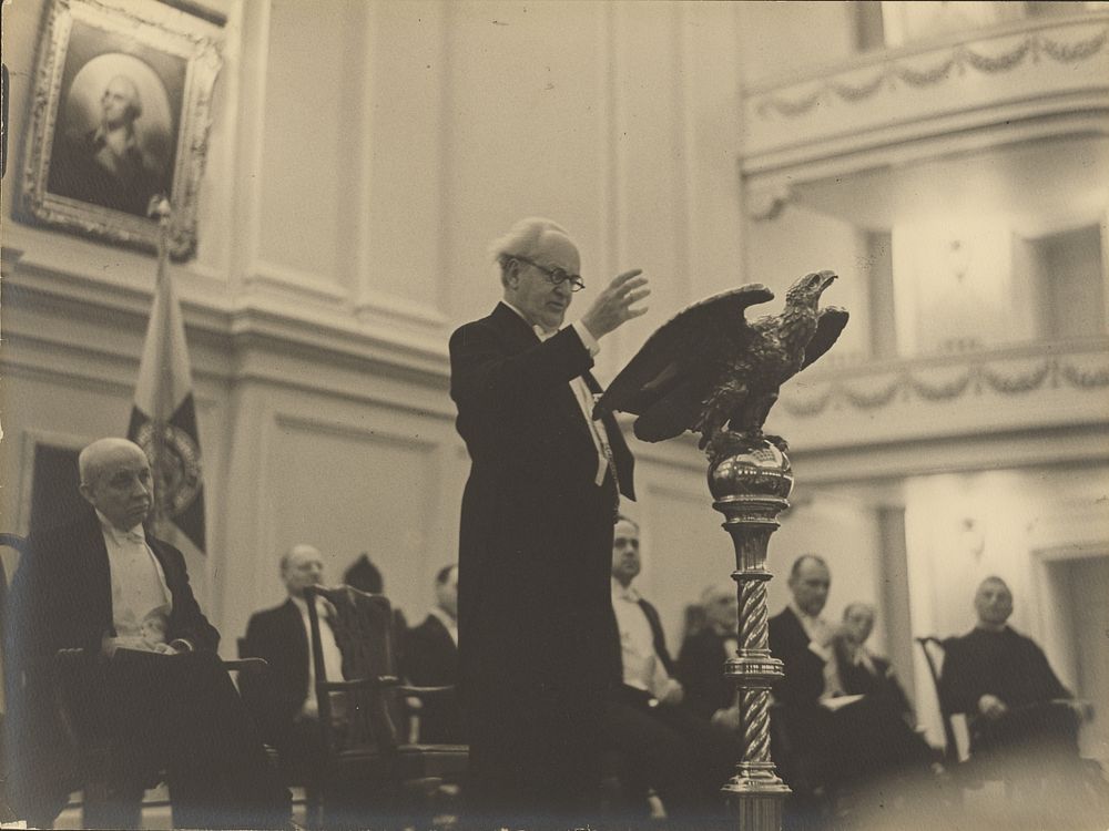 Man Addressing a Conference by Erich Salomon