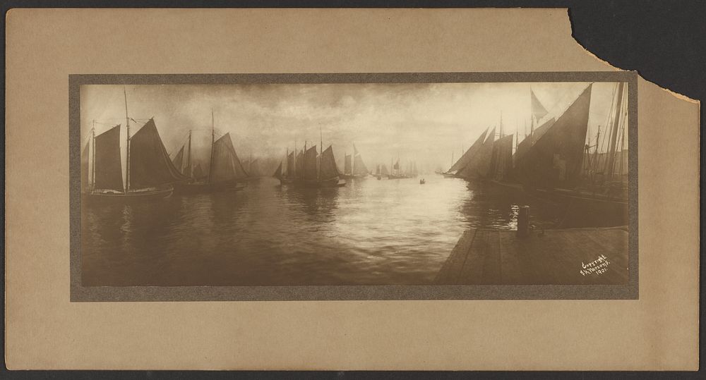 Sailboats in harbor by Simeon H Parsons