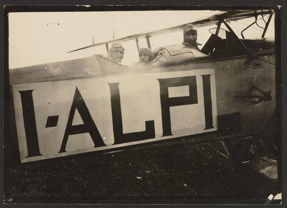 Three pilots in airplane by Fédèle Azari