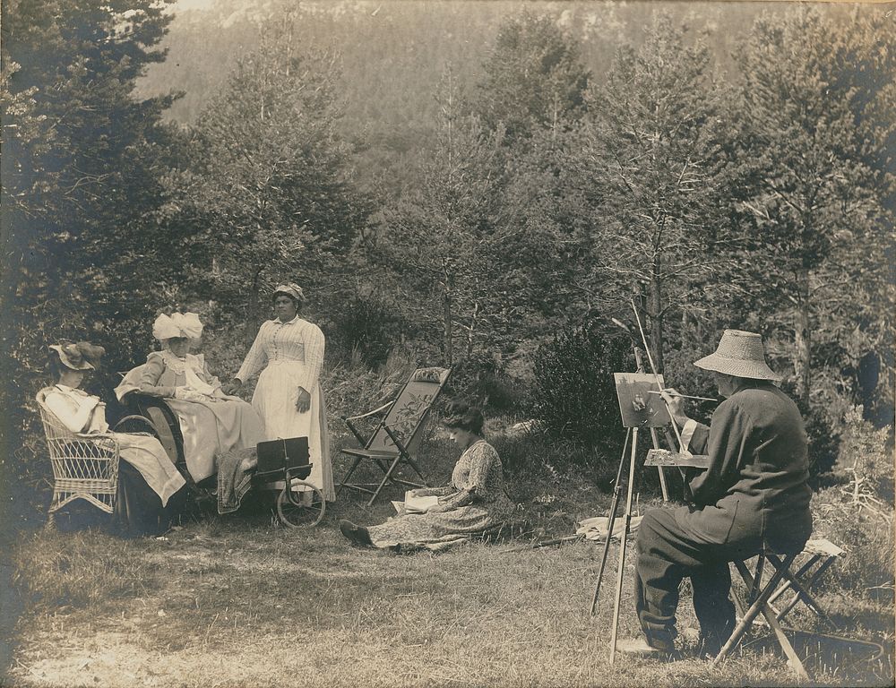 Nadar painting household group on the lawn at Sénart